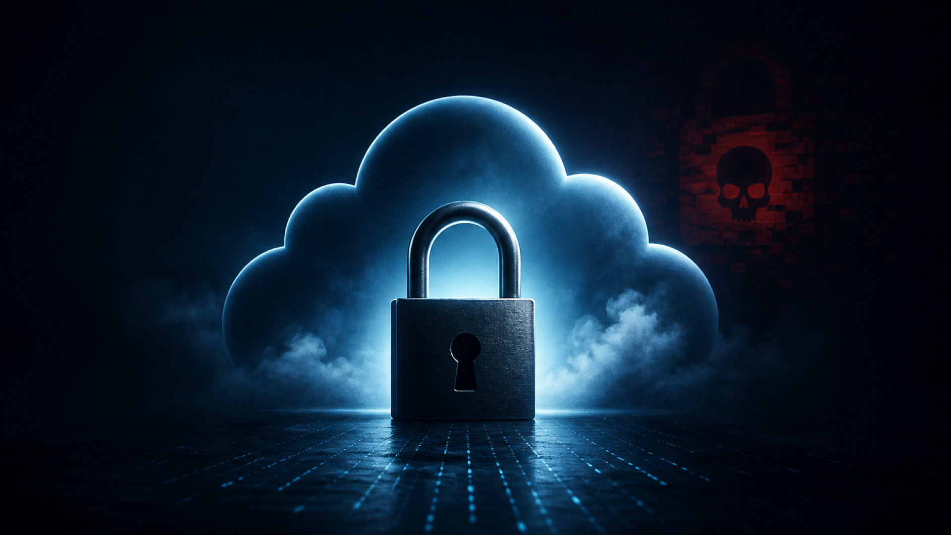 Immutable backup w chmurze jako ochrona danych przed ransomware - kłódka na chmurze symbolizująca zabezpieczoną kopię zapasową