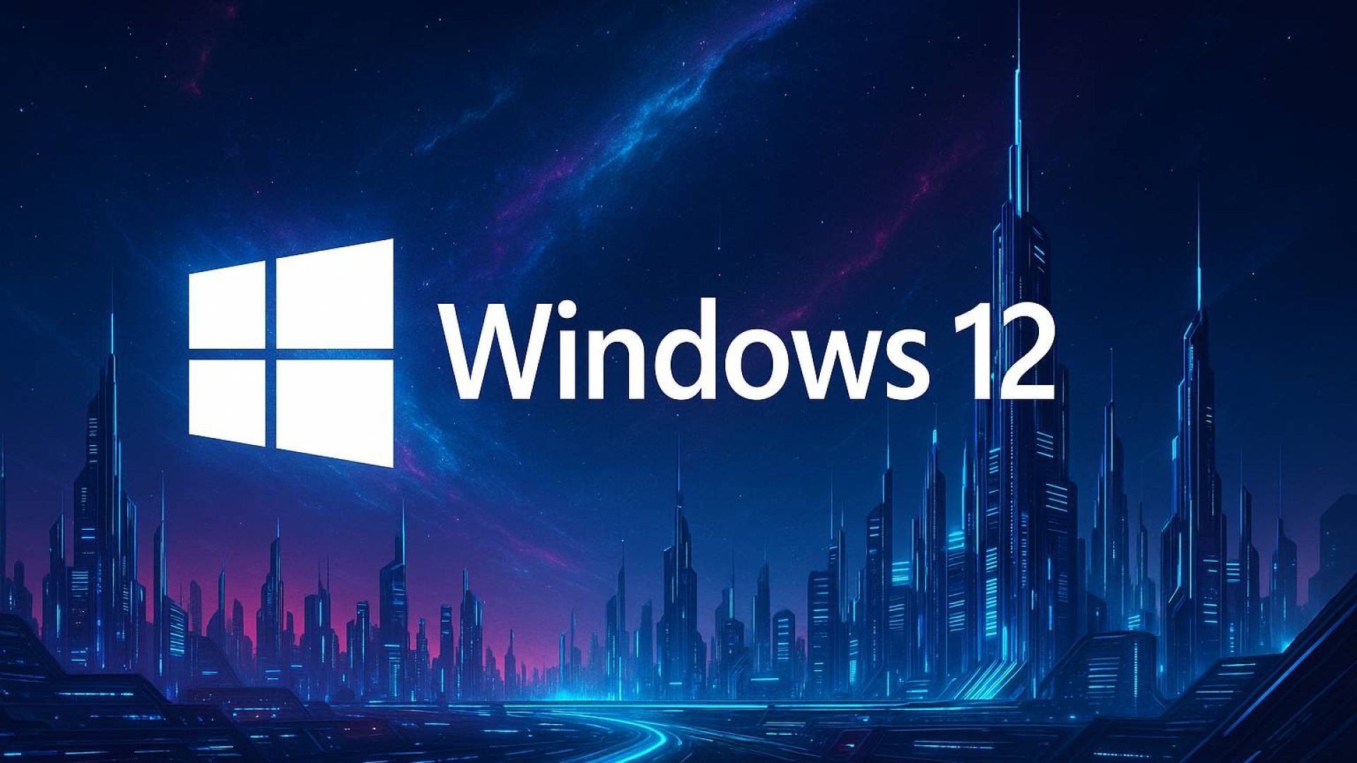 Windows 12 logo na futurystycznym tle, ProsteIT - firma informatyczna pod Warszawą pomoże i instalacji nowego systemu
